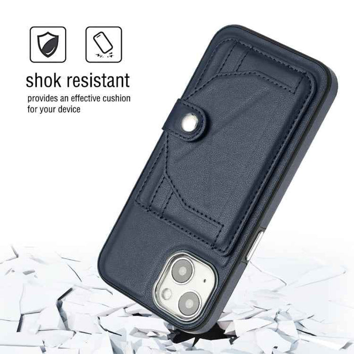 For iPhone 15 Shockproof Leather Phone Case with Card Holder(Blue)