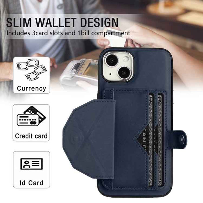 For iPhone 15 Shockproof Leather Phone Case with Card Holder(Blue)