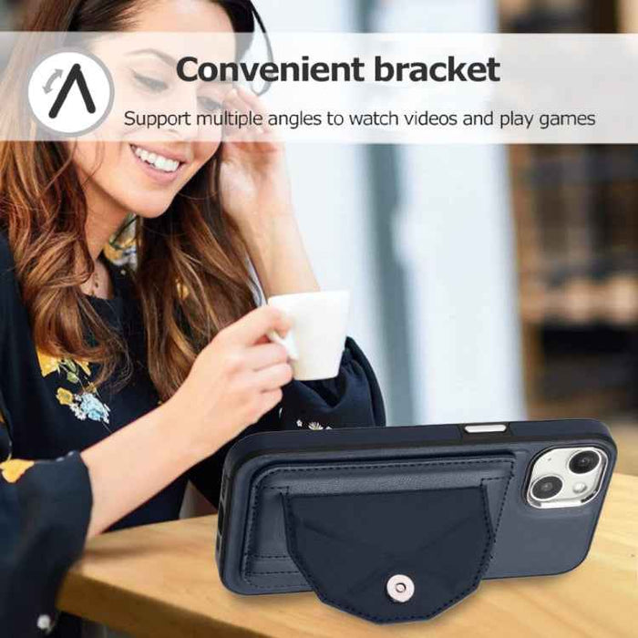 For iPhone 15 Shockproof Leather Phone Case with Card Holder(Blue)