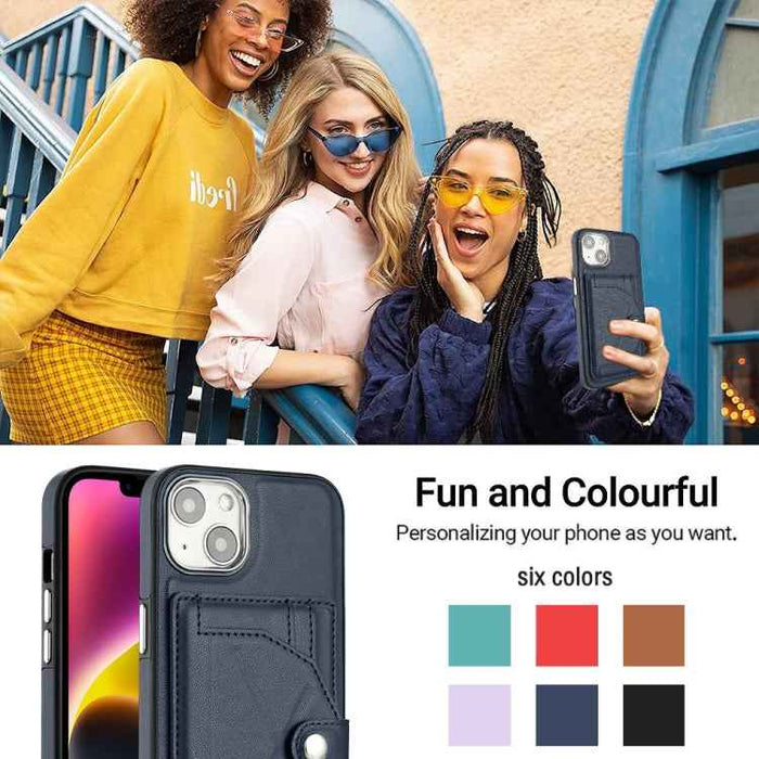 For iPhone 15 Shockproof Leather Phone Case with Card Holder(Blue)
