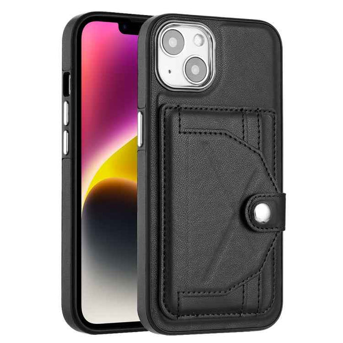 For iPhone 15 Shockproof Leather Phone Case with Card Holder(Black)