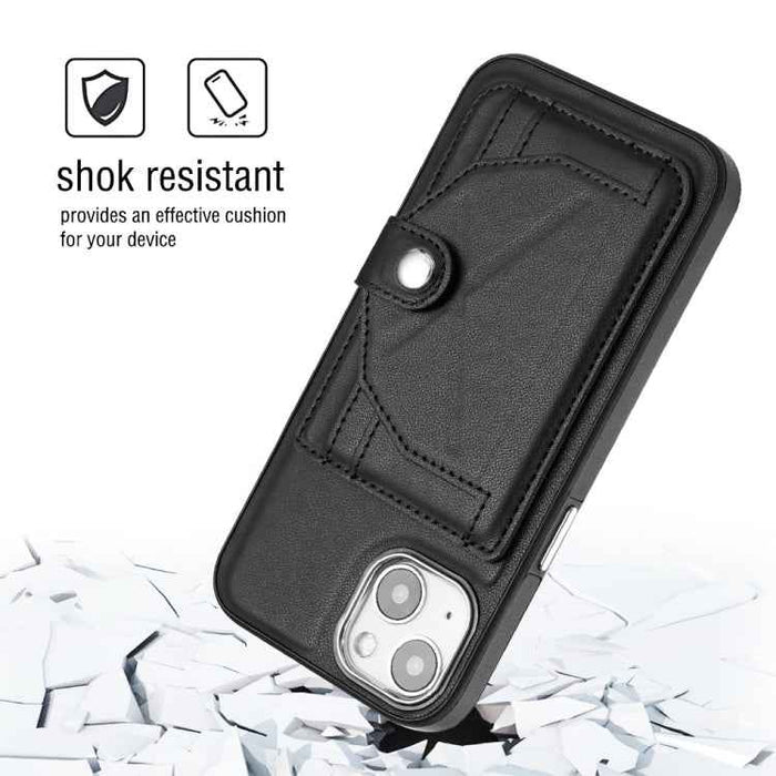For iPhone 15 Shockproof Leather Phone Case with Card Holder(Black)