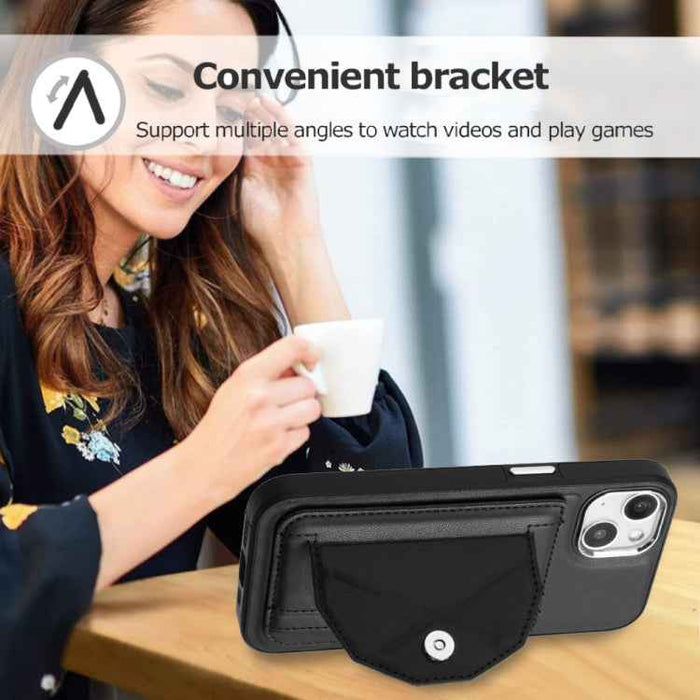 For iPhone 15 Shockproof Leather Phone Case with Card Holder(Black)