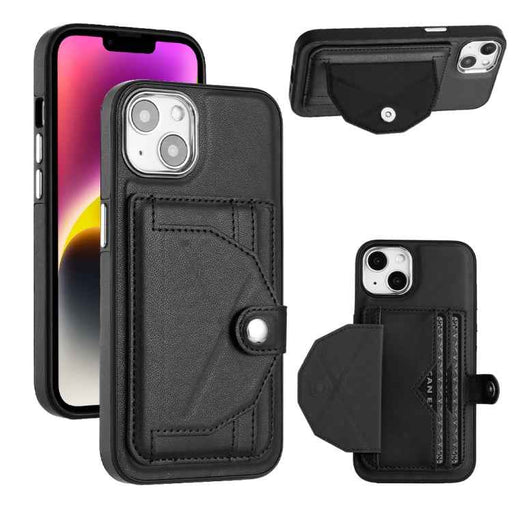 For iPhone 15 Shockproof Leather Phone Case with Card Holder(Black)