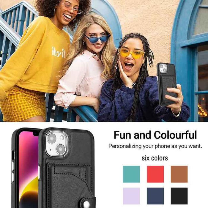 For iPhone 15 Shockproof Leather Phone Case with Card Holder(Black)