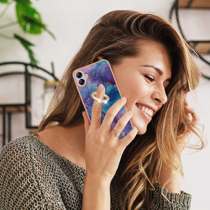 Electroplating Marble Dual-side IMD Phone Case with Ring, For Samsung Galaxy A04e