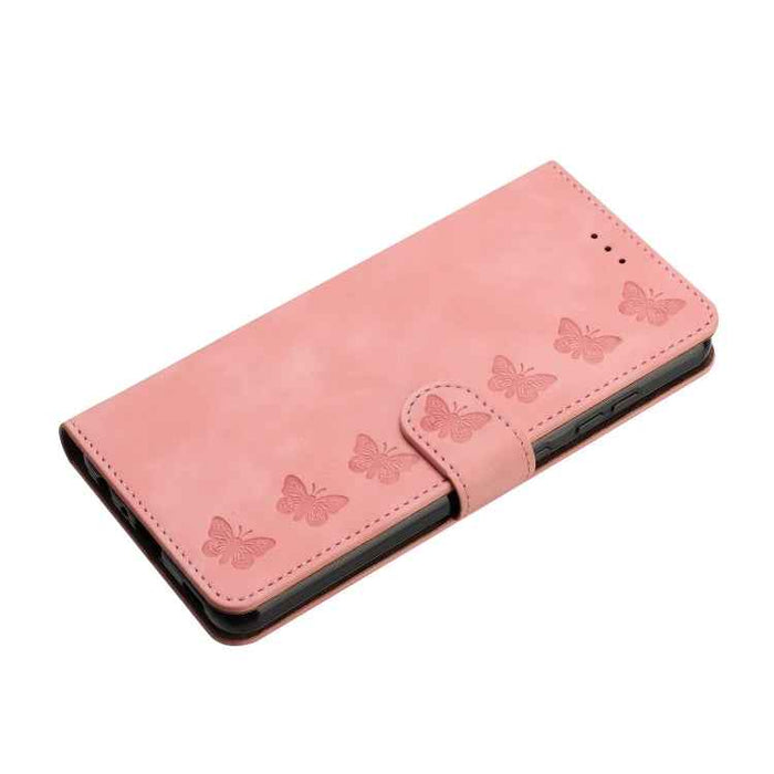 For iPhone 16 Seven Butterflies Embossed Leather Phone Case(Pink)