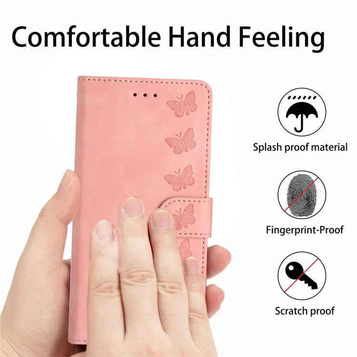 For iPhone 16 Seven Butterflies Embossed Leather Phone Case(Pink)