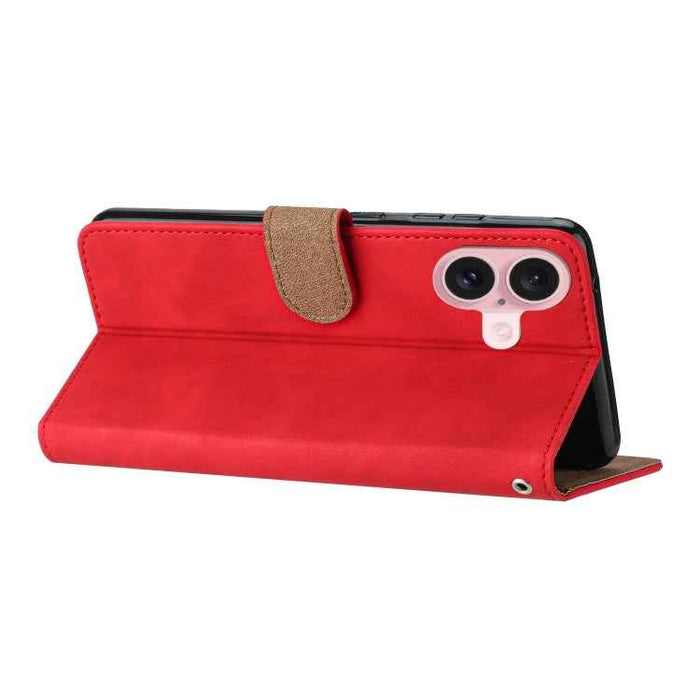 For iPhone 16 Seven Butterflies Embossed Leather Phone Case(Red)