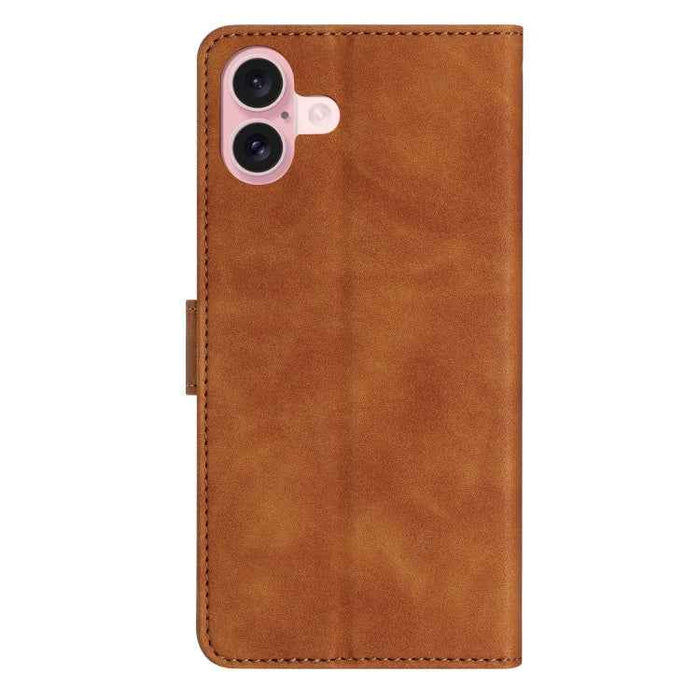 For iPhone 16 Plus Seven Butterflies Embossed Leather Phone Case(Brown)