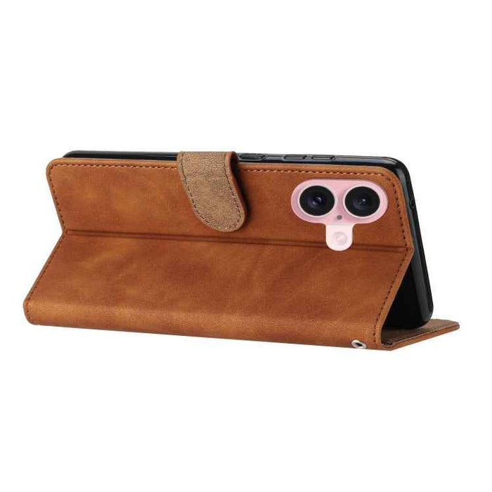 For iPhone 16 Plus Seven Butterflies Embossed Leather Phone Case(Brown)