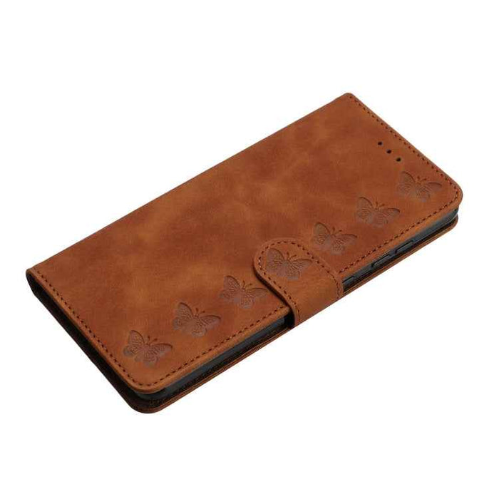 For iPhone 16 Plus Seven Butterflies Embossed Leather Phone Case(Brown)
