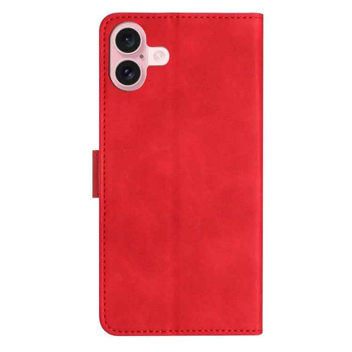 For iPhone 16 Plus Seven Butterflies Embossed Leather Phone Case(Red)
