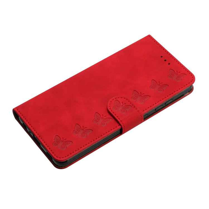 For iPhone 16 Plus Seven Butterflies Embossed Leather Phone Case(Red)