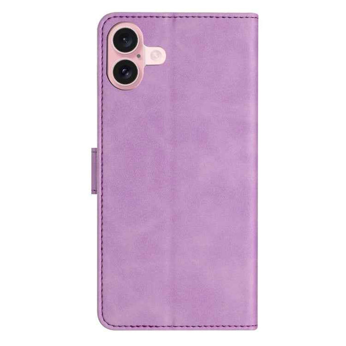 For iPhone 16 Plus Seven Butterflies Embossed Leather Phone Case(Purple)