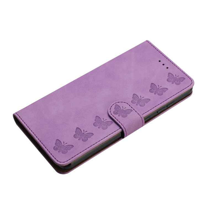 For iPhone 16 Plus Seven Butterflies Embossed Leather Phone Case(Purple)