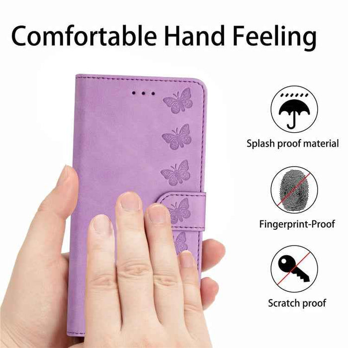 For iPhone 16 Plus Seven Butterflies Embossed Leather Phone Case(Purple)