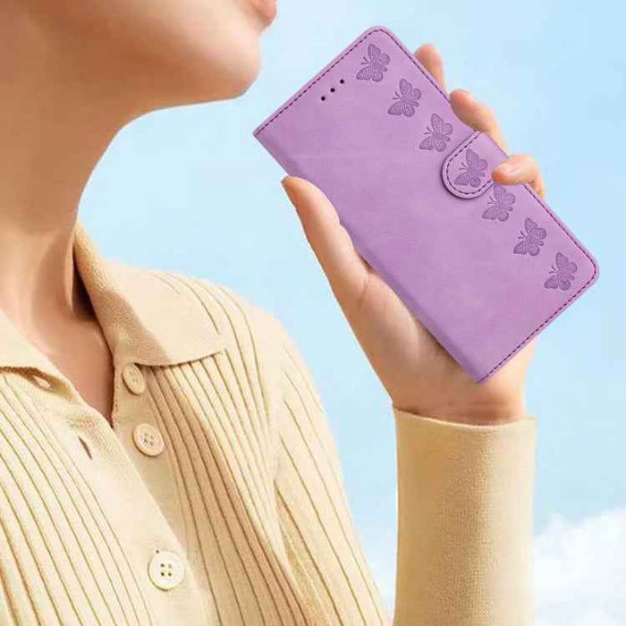 For iPhone 16 Plus Seven Butterflies Embossed Leather Phone Case(Purple)