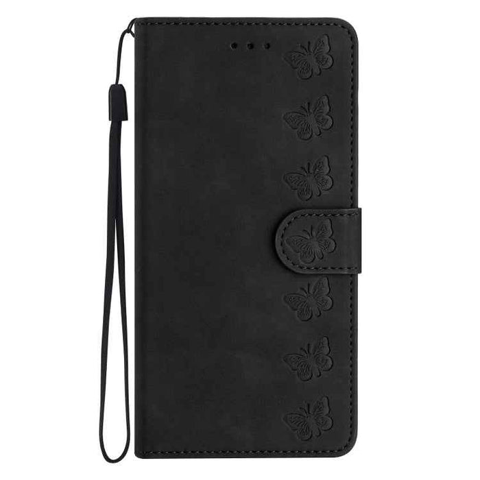 For iPhone 16 Plus Seven Butterflies Embossed Leather Phone Case(Black)