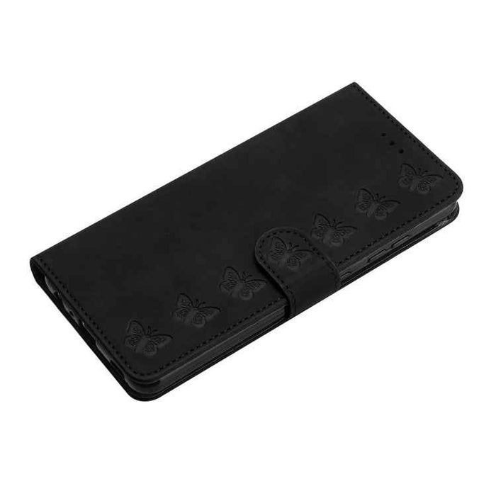 For iPhone 16 Plus Seven Butterflies Embossed Leather Phone Case(Black)