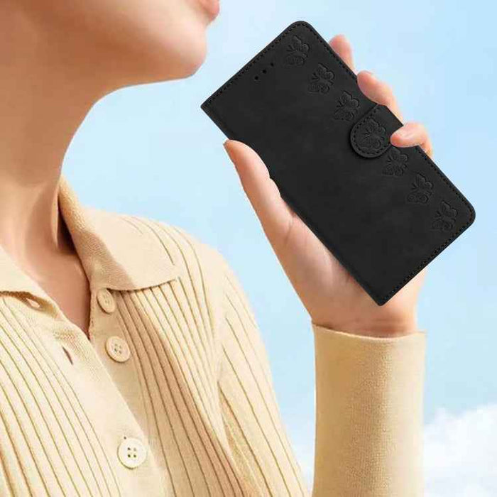 For iPhone 16 Plus Seven Butterflies Embossed Leather Phone Case(Black)