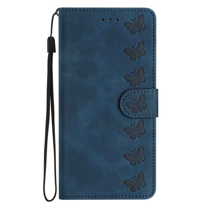 For iPhone 16 Plus Seven Butterflies Embossed Leather Phone Case(Blue)