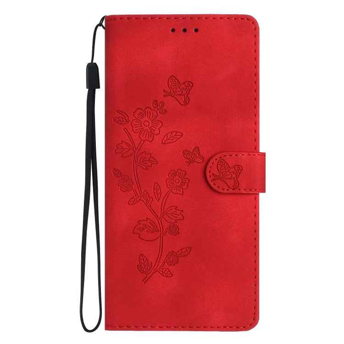 For iPhone 16 Flower Butterfly Embossing Pattern Leather Phone Case(Red)