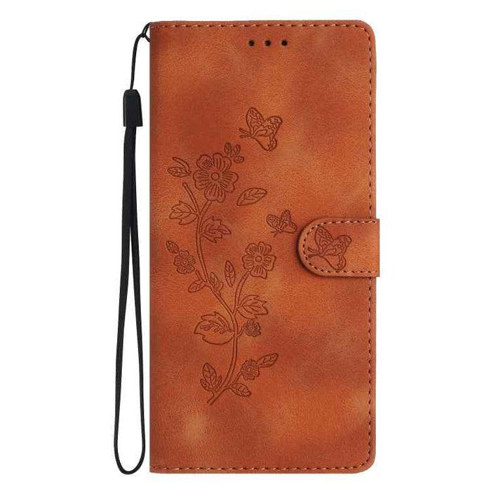 For iPhone 16 Flower Butterfly Embossing Pattern Leather Phone Case(Brown)