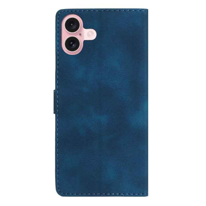For iPhone 16 Plus Flower Butterfly Embossing Pattern Leather Phone Case(Blue)