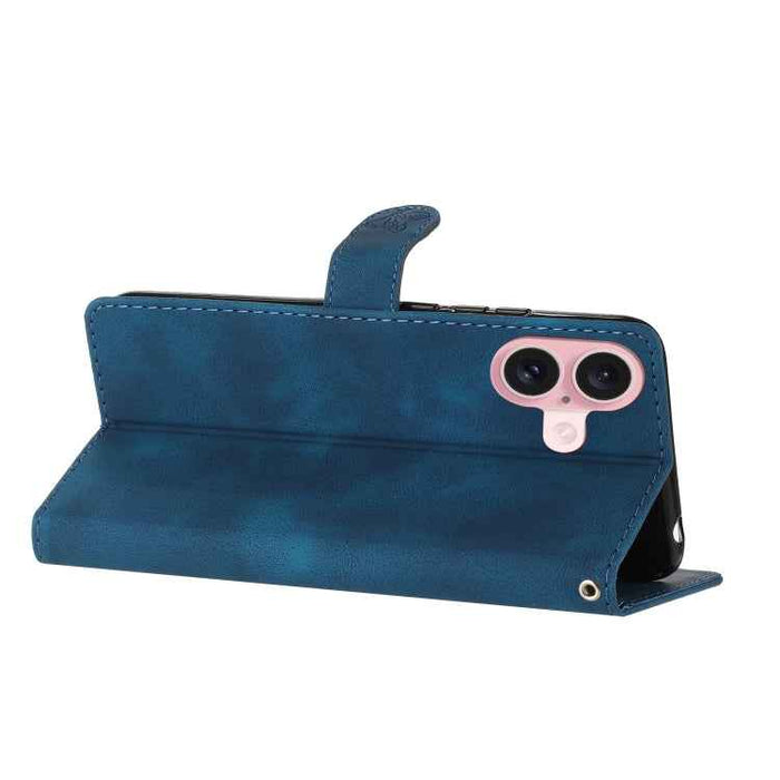 For iPhone 16 Plus Flower Butterfly Embossing Pattern Leather Phone Case(Blue)