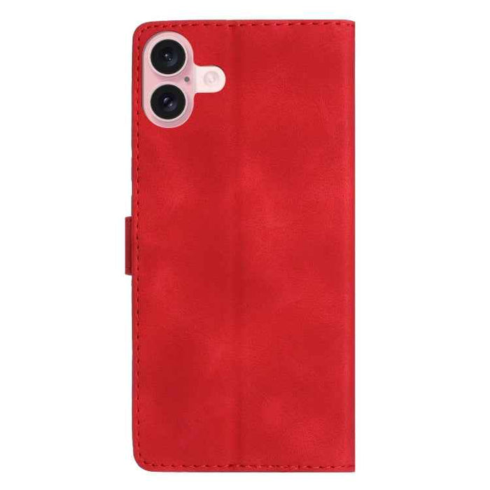 For iPhone 16 Plus Flower Butterfly Embossing Pattern Leather Phone Case(Red)
