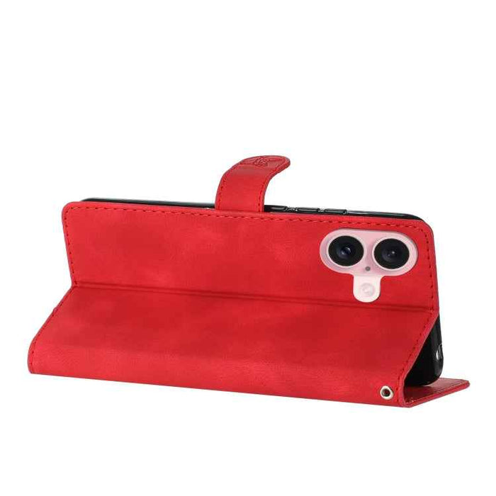 For iPhone 16 Plus Flower Butterfly Embossing Pattern Leather Phone Case(Red)