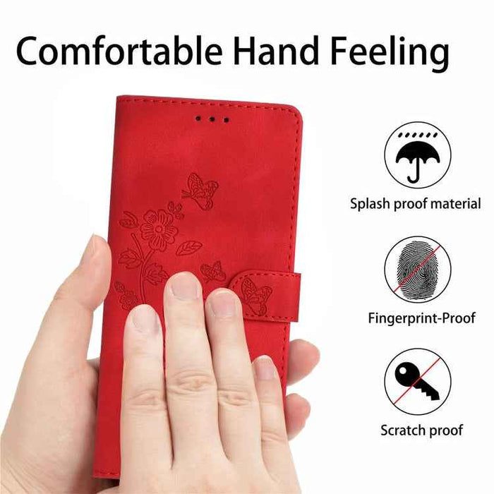 For iPhone 16 Plus Flower Butterfly Embossing Pattern Leather Phone Case(Red)