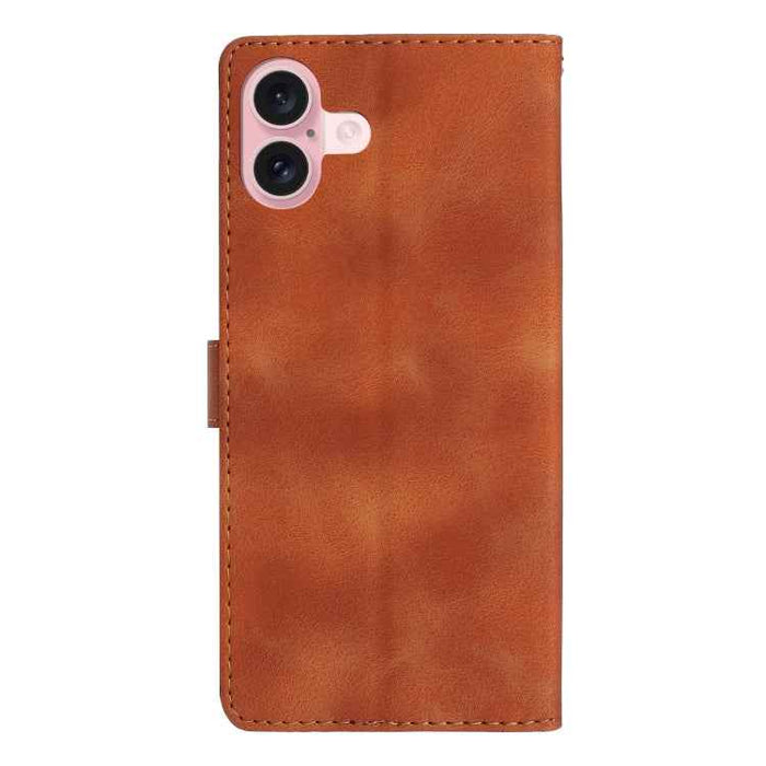 For iPhone 16 Plus Flower Butterfly Embossing Pattern Leather Phone Case(Brown)