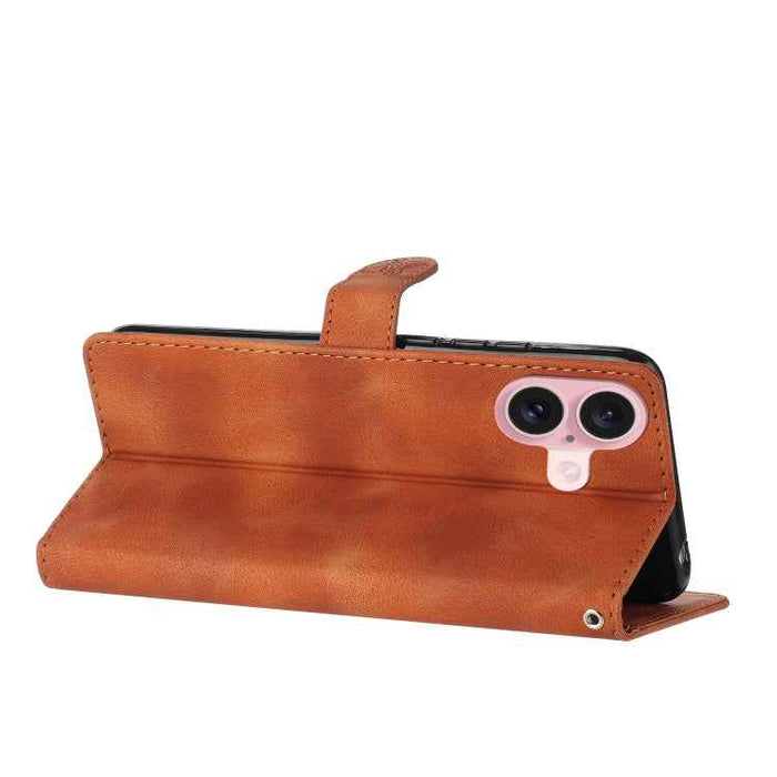 For iPhone 16 Plus Flower Butterfly Embossing Pattern Leather Phone Case(Brown)