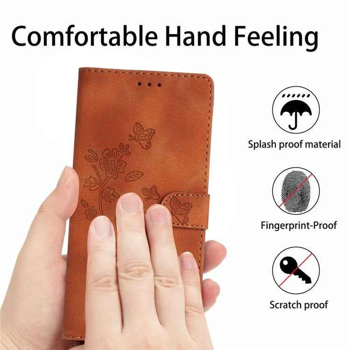 For iPhone 16 Plus Flower Butterfly Embossing Pattern Leather Phone Case(Brown)