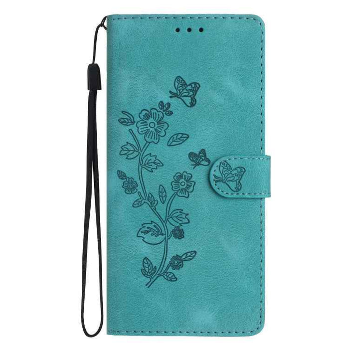 For iPhone 16 Plus Flower Butterfly Embossing Pattern Leather Phone Case(Sky Blue)