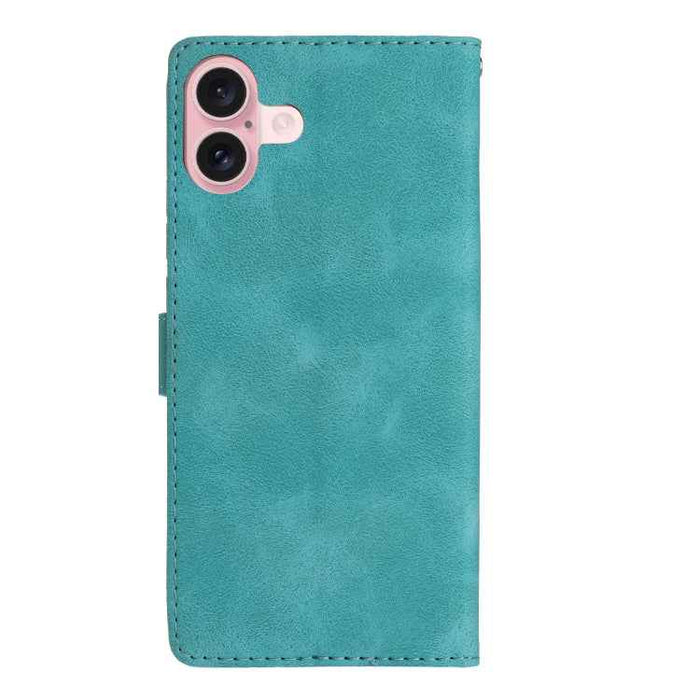 For iPhone 16 Plus Flower Butterfly Embossing Pattern Leather Phone Case(Sky Blue)