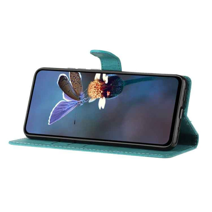 For iPhone 16 Plus Flower Butterfly Embossing Pattern Leather Phone Case(Sky Blue)