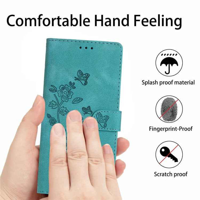 For iPhone 16 Plus Flower Butterfly Embossing Pattern Leather Phone Case(Sky Blue)