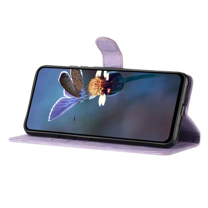 For iPhone 16 Plus Flower Butterfly Embossing Pattern Leather Phone Case(Purple)