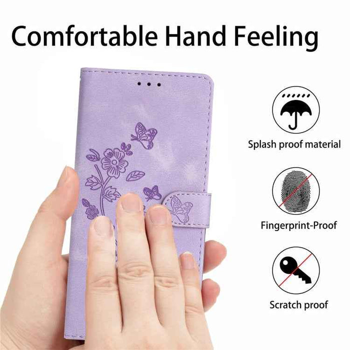For iPhone 16 Plus Flower Butterfly Embossing Pattern Leather Phone Case(Purple)
