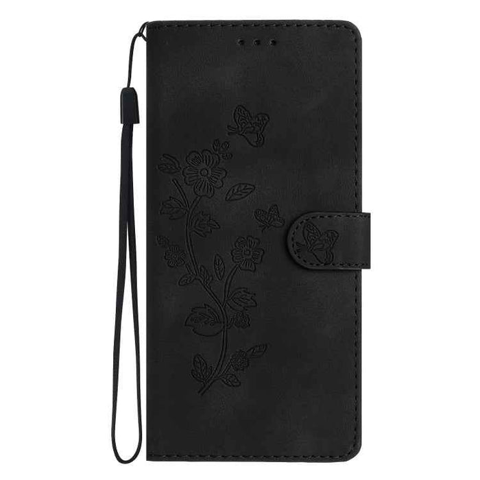For iPhone 16 Plus Flower Butterfly Embossing Pattern Leather Phone Case(Black)