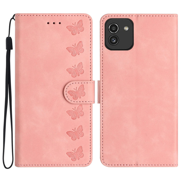 Seven Butterflies Embossed Leather Phone Case, For Samsung Galaxy S24 Ultra 5G, For Samsung Galaxy A25 5G, For Samsung Galaxy A02s 164mm, For Samsung Galaxy A15, For Samsung Galaxy A02s EU Version, For Samsung Galaxy A03, For Samsung Galaxy A03 Core���...