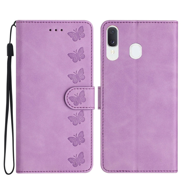 Seven Butterflies Embossed Leather Phone Case, For Samsung Galaxy A13 5G, For Samsung Galaxy A14 5G, For Samsung Galaxy A20 / A30, For Samsung Galaxy S24 5G, For Samsung Galaxy A05s, For Samsung Galaxy A20e, For Samsung Galaxy A20s                     ...