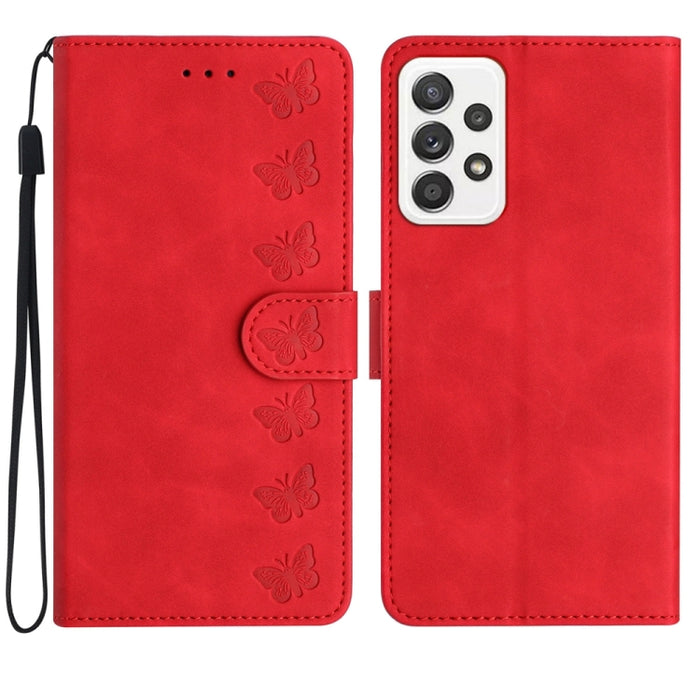 Seven Butterflies Embossed Leather Phone Case, For Samsung Galaxy A22 5G, For Samsung Galaxy A23 5G, For Samsung Galaxy A24 4G, For Samsung Galaxy A32 4G, For Samsung Galaxy A32 5G, For Samsung Galaxy A33 5G, For Samsung Galaxy A34, For Samsung Galaxy A40