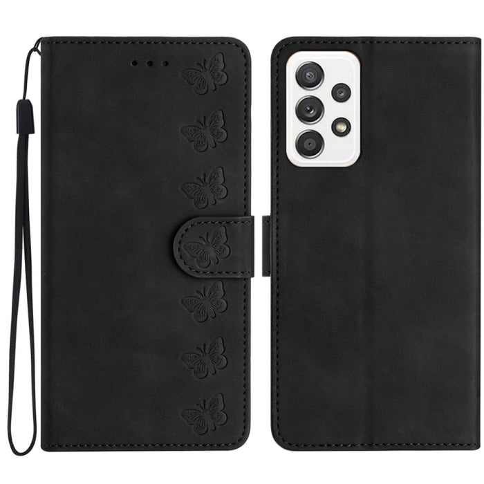 Seven Butterflies Embossed Leather Phone Case, For Samsung Galaxy A22 5G, For Samsung Galaxy A23 5G, For Samsung Galaxy A24 4G, For Samsung Galaxy A32 4G, For Samsung Galaxy A32 5G, For Samsung Galaxy A33 5G, For Samsung Galaxy A34, For Samsung Galaxy A40