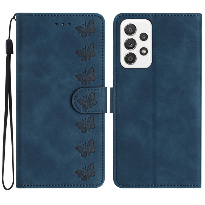 Seven Butterflies Embossed Leather Phone Case, For Samsung Galaxy A22 5G, For Samsung Galaxy A23 5G, For Samsung Galaxy A24 4G, For Samsung Galaxy A32 4G, For Samsung Galaxy A32 5G, For Samsung Galaxy A33 5G, For Samsung Galaxy A34, For Samsung Galaxy A40
