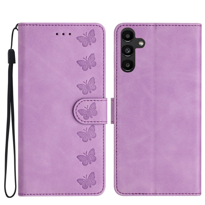 Seven Butterflies Embossed Leather Phone Case, For Samsung Galaxy A22 5G, For Samsung Galaxy A23 5G, For Samsung Galaxy A24 4G, For Samsung Galaxy A32 4G, For Samsung Galaxy A32 5G, For Samsung Galaxy A33 5G, For Samsung Galaxy A34, For Samsung Galaxy A40