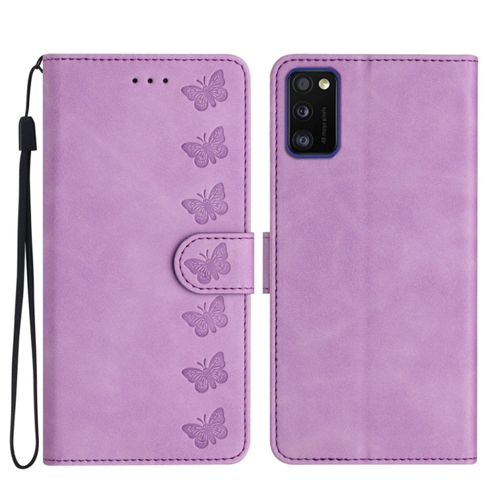 Seven Butterflies Embossed Leather Phone Case, For Samsung Galaxy A41, For Samsung Galaxy A42 5G, For Samsung Galaxy A50, For Samsung Galaxy A51, For Samsung Galaxy A52 5G, For Samsung Galaxy A53, For Samsung Galaxy A54, For Samsung Galaxy A70